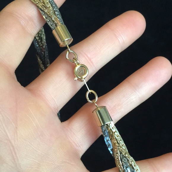 Crown Logo USA Gunmetal Silver and Gold Toned Thick Chain Necklace - Picture 9 of 13